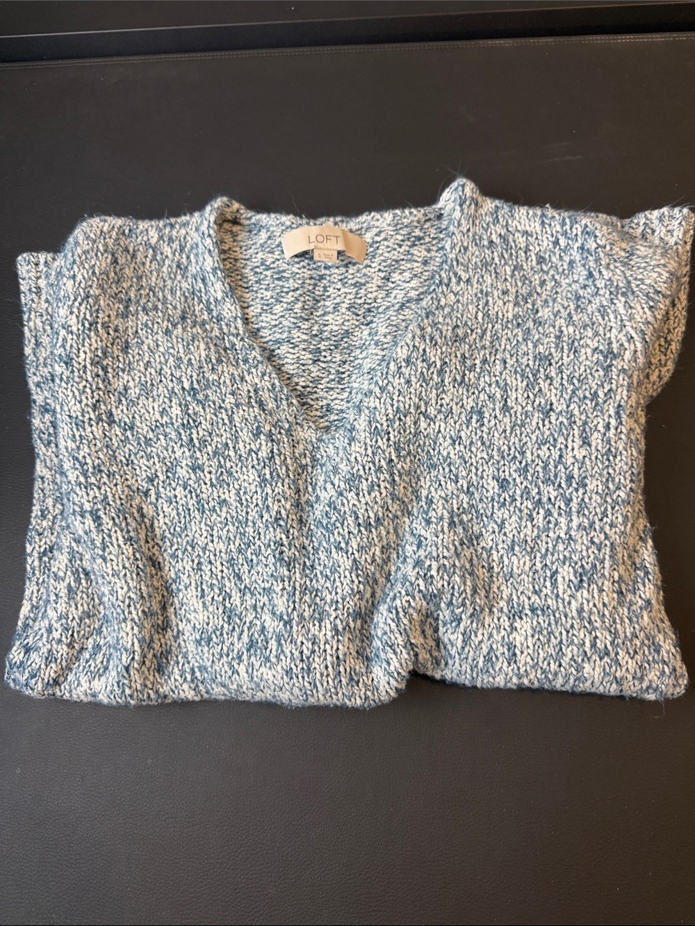 LOFT Blue & White Marled V-Neck Sweater